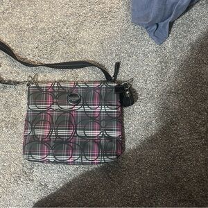 Coach Black and Pink Plaid Crossbody Bag